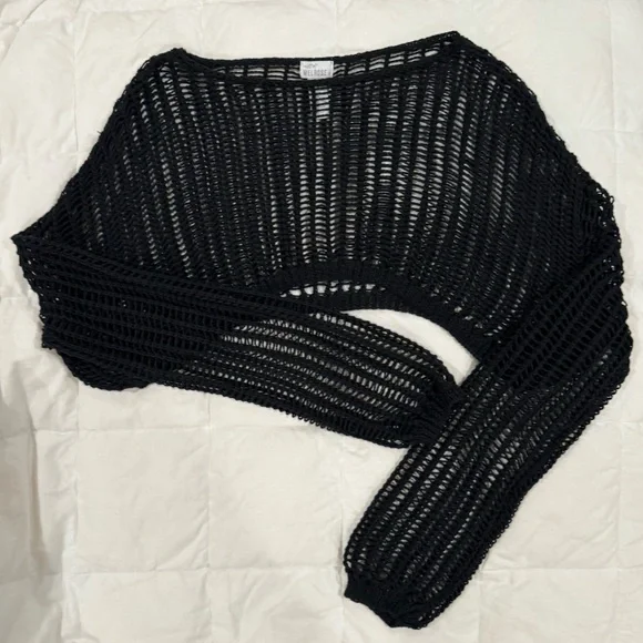 Open-Knit Long Sleeve Cropped Sweater - Picture 2 of 2
